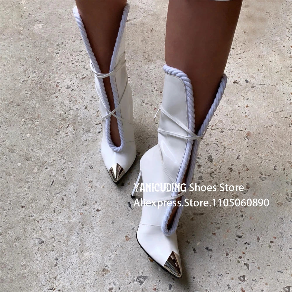 Metallic Pointed Toe Stiletto Ankle Boots for Women
