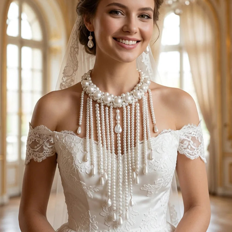 Elegant Layered Imitation Pearl Tassel Necklace for Women
