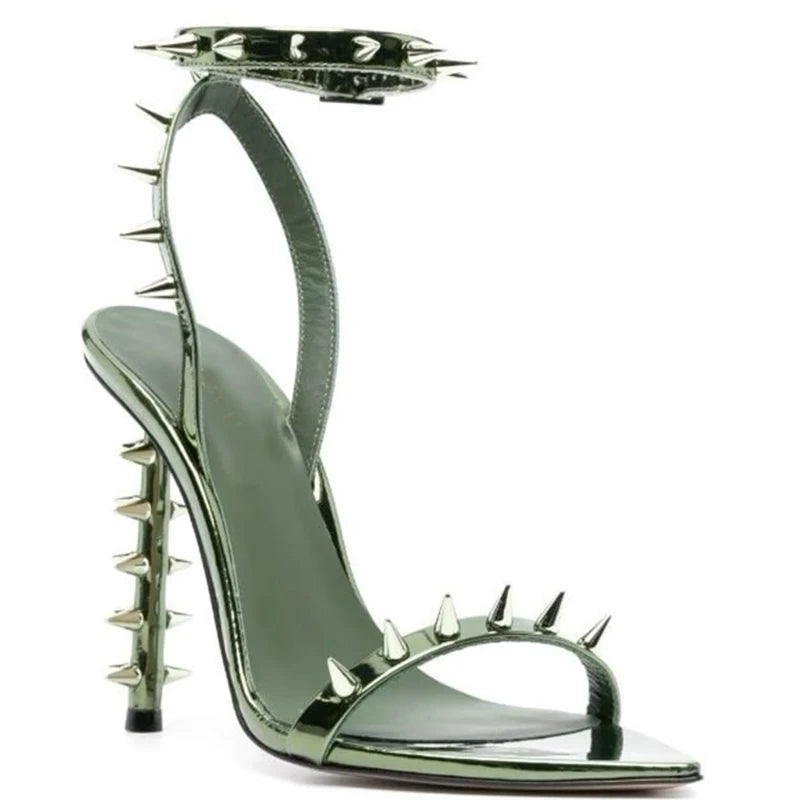 Pointed Toe Rivet Ankle Strap Stiletto Sandals for Women