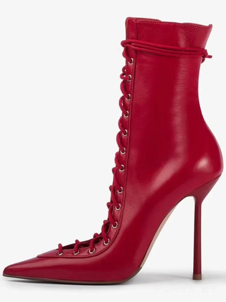 Lace Up Knee High Heeled Boots With Side Zipper for Women