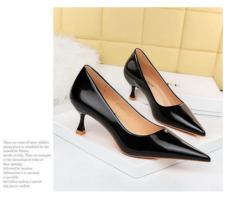 Classic Patent Leather Kitten Heel Office Pumps for Women