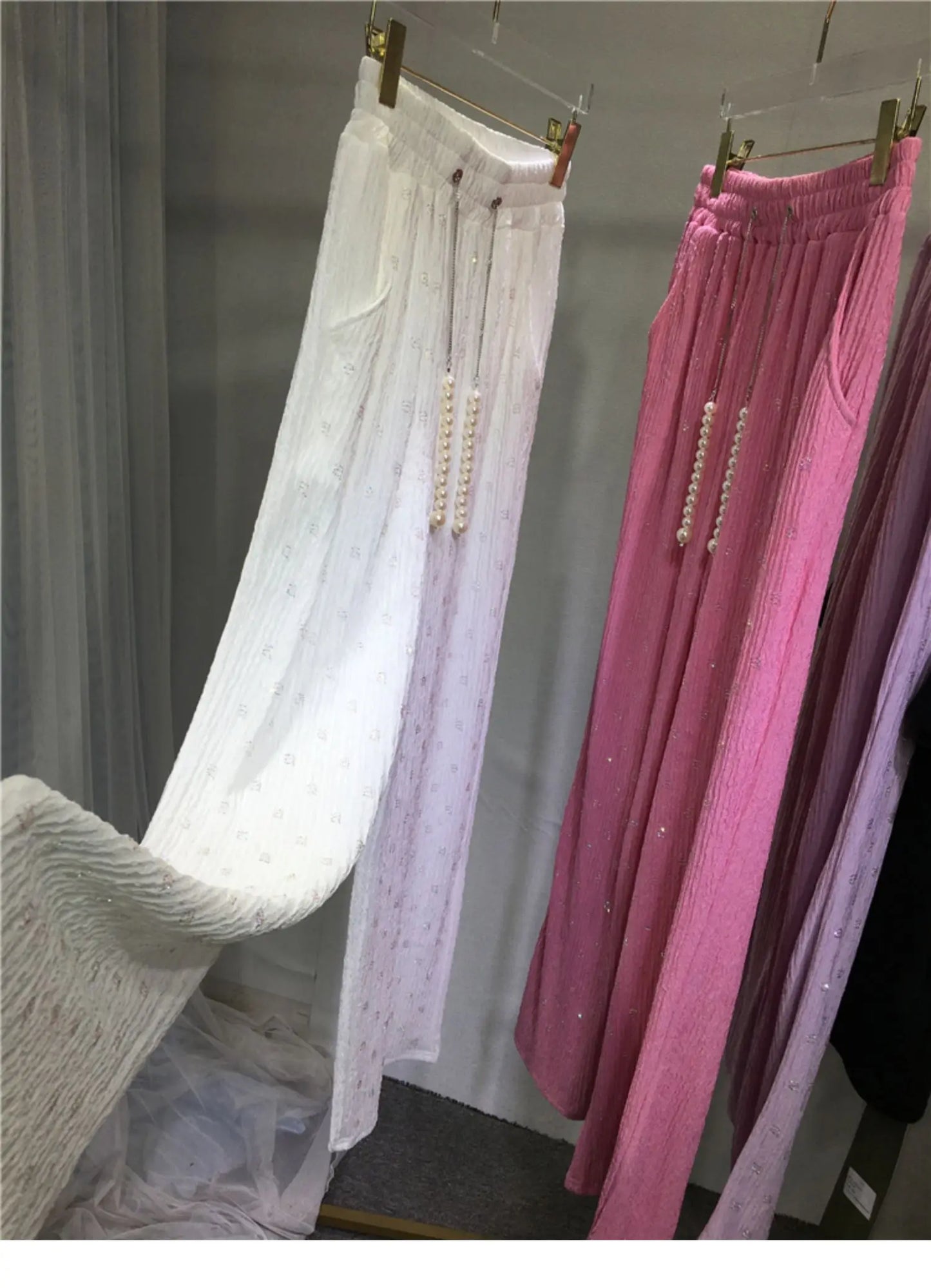 Pink Silk-Feel Wide Leg Pants