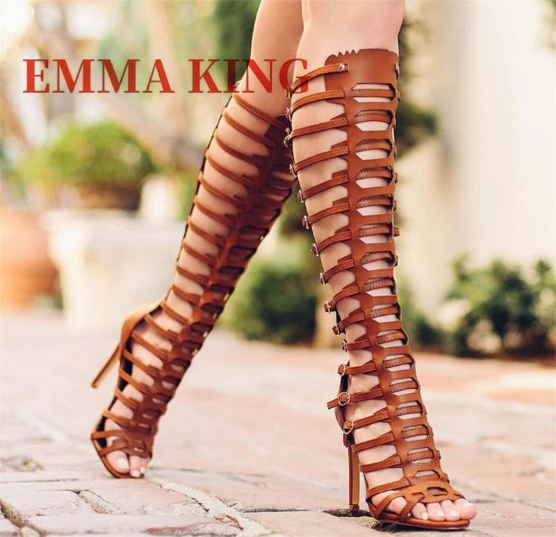 Knee High Gladiator Sandals with Buckles for Women