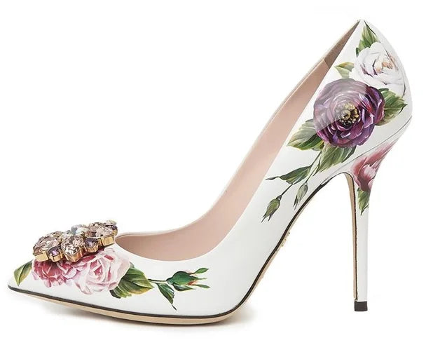 Crystal Rhinestone Leather Pumps