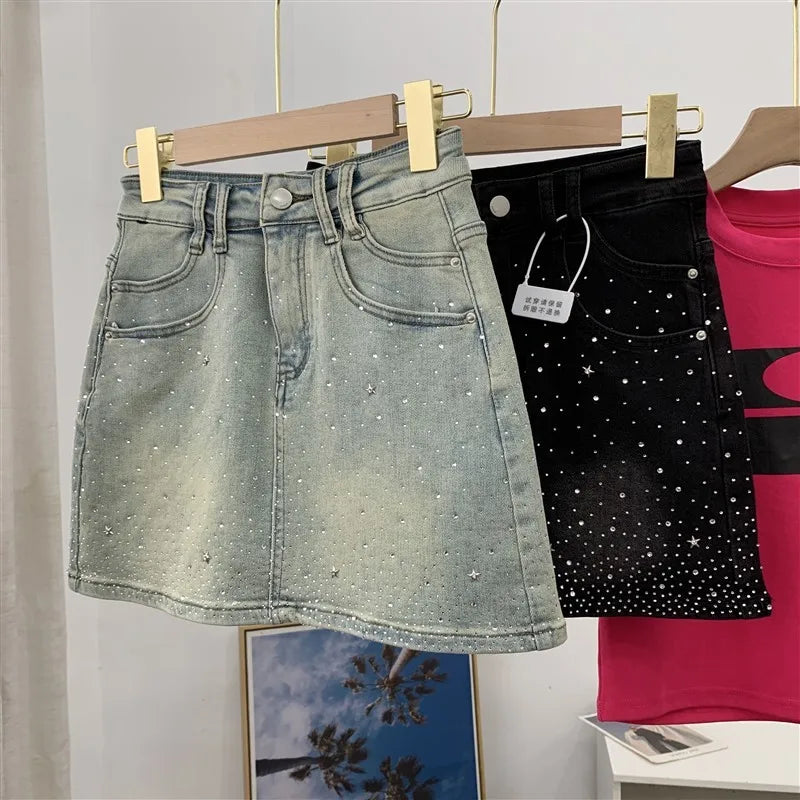 High-Waisted Mini Dress With Rhinestone Embellishments Sensible Design Denim Skirt For Women New Summer Style #17