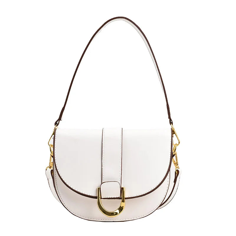 Solid Color Leather With Golden Hardware Saddle Shoulder Bag for Women