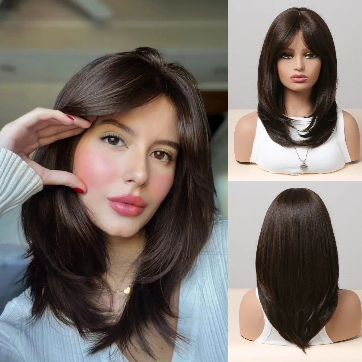 Long Straight Layered Blonde Wig With Bangs for Women