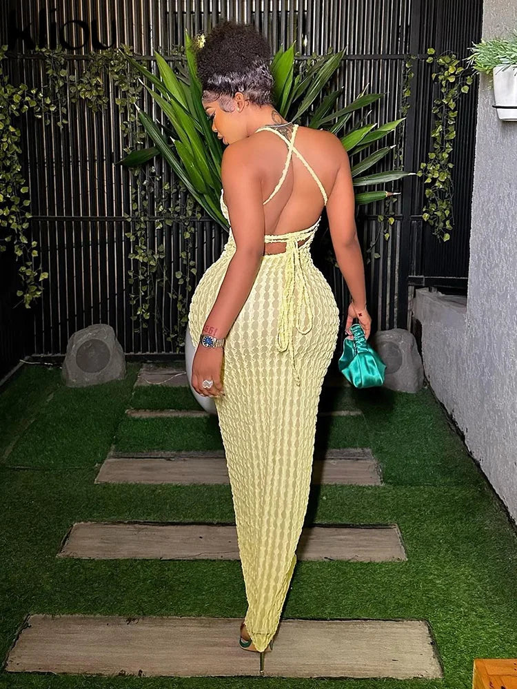 Ruched Backless Sleeveless Bodycon Maxi Dress for Women