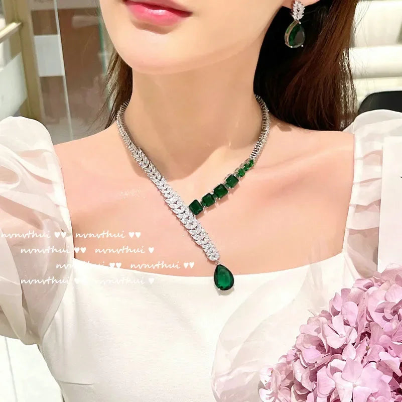 Delicate Green Zircon Wedding Jewelry Set for Women