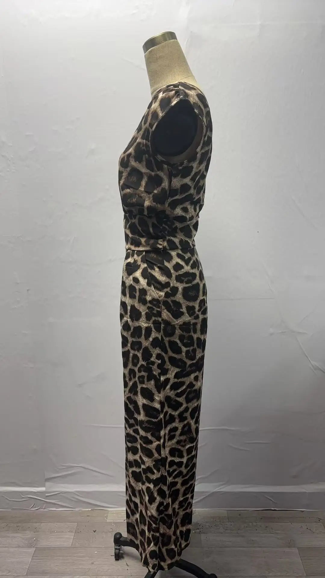 Leopard Print Sleeveless Wide Leg Jumpsuit for Women