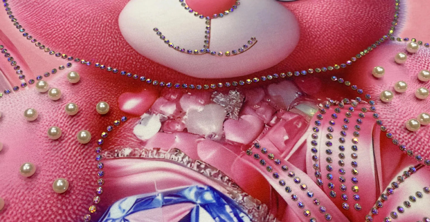 Cartoon Bear Heavy Industry Bead Crew Neck Short Sleeve T-Shirt Summer Printed Fashion Half Sleeve Top Women's Clothing