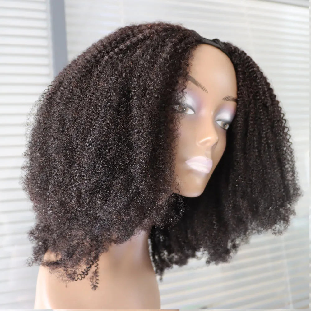 Natural 4C Kinky Curly V Part Human Hair Wig for Women