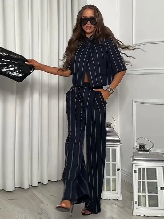 Striped Relaxed Pant And Coat Set