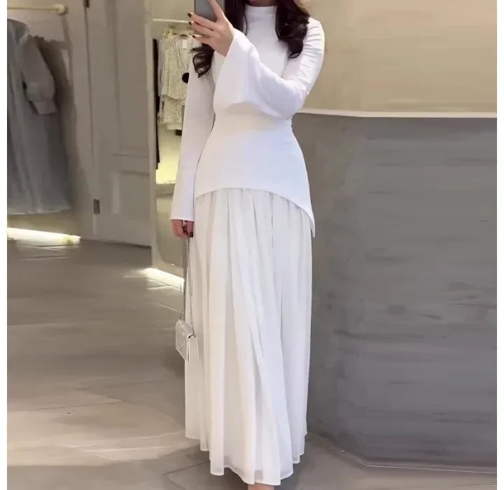 Long Sleeves Dresses Women Clothing New Round Neck Back Strap Slim Fit Dress Y2k Skirt for Female Streetwear 2024 Autumn Winter