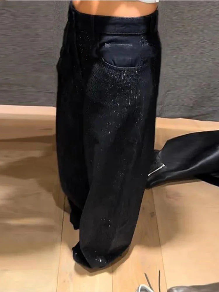 Sequined High Waist Wide Leg Pants with Pockets for Women