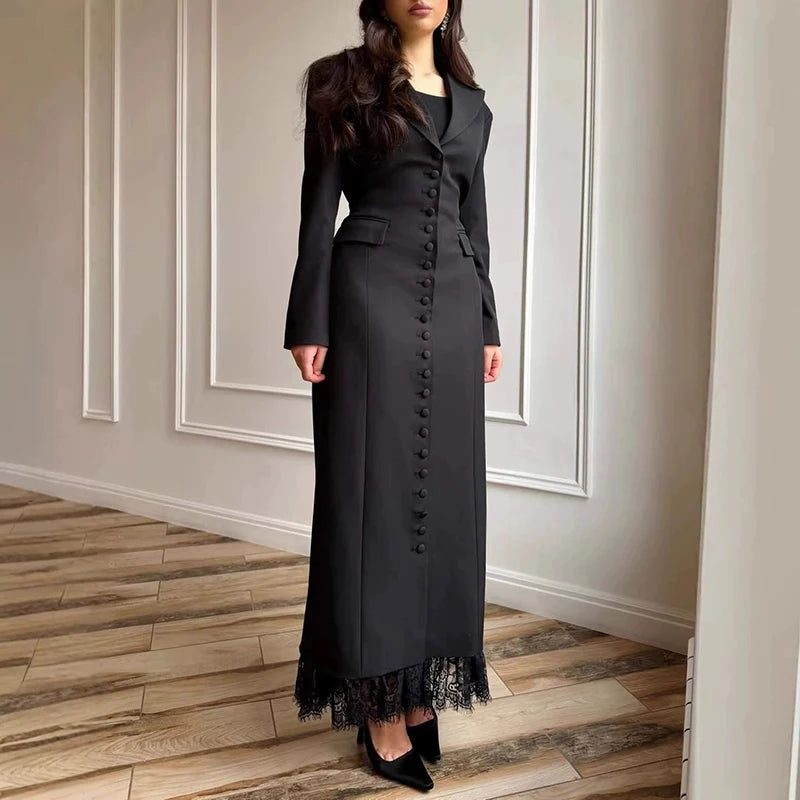 Spring Sexy V-neck Single Breasted Long Dress Women's Causal Long Sleeve Solid Color Party Dress Elegant Commute Tassel Dresses