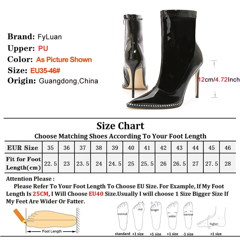Elegant Rhinestone Bordered Side Zipper High Heel Ankle Boots for Women