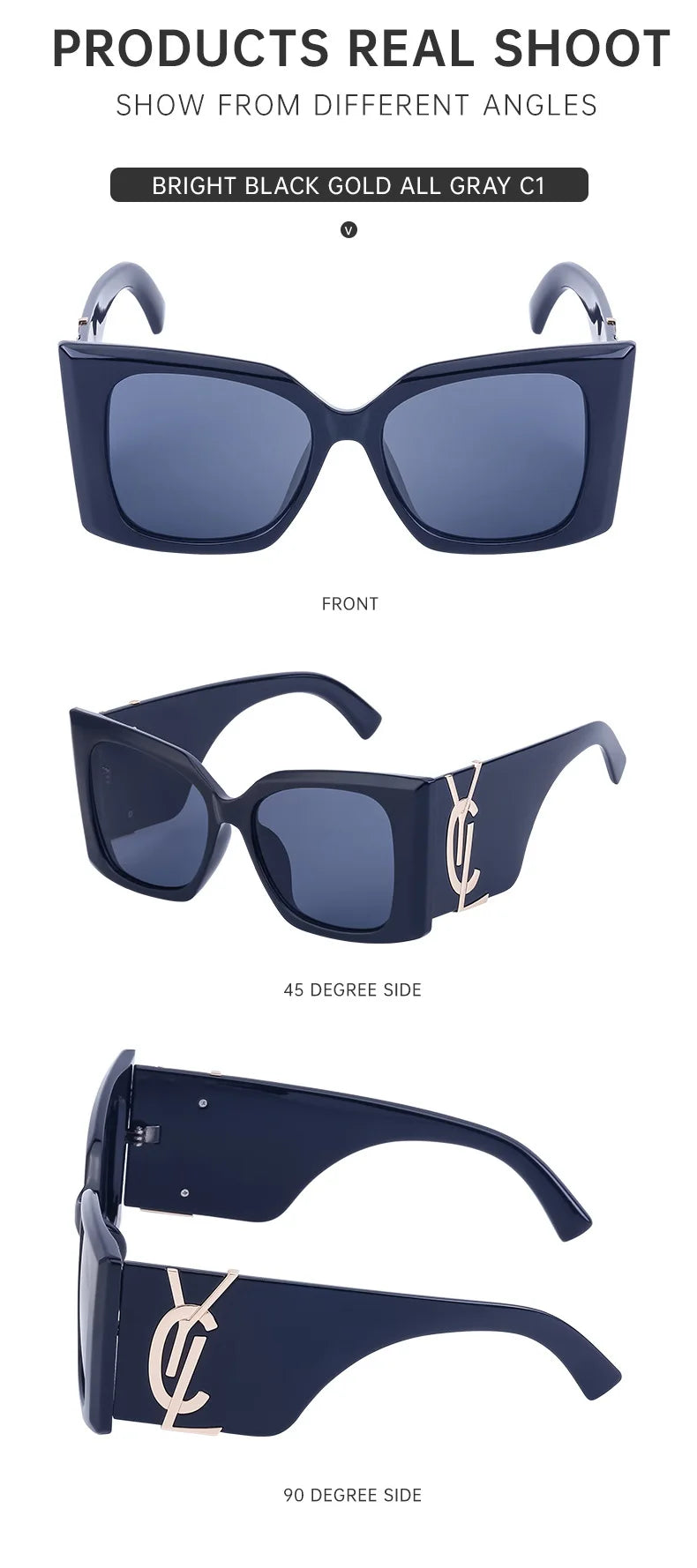 Retro Gold Gradient Square Frame Sunglasses for Women