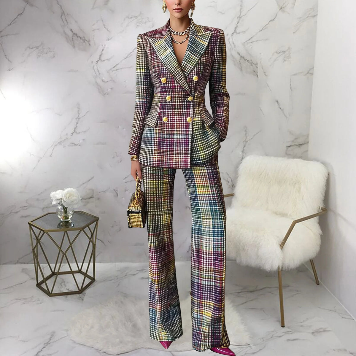 Slim Fit Long Sleeve Blazer and Pants Suit Set for Women
