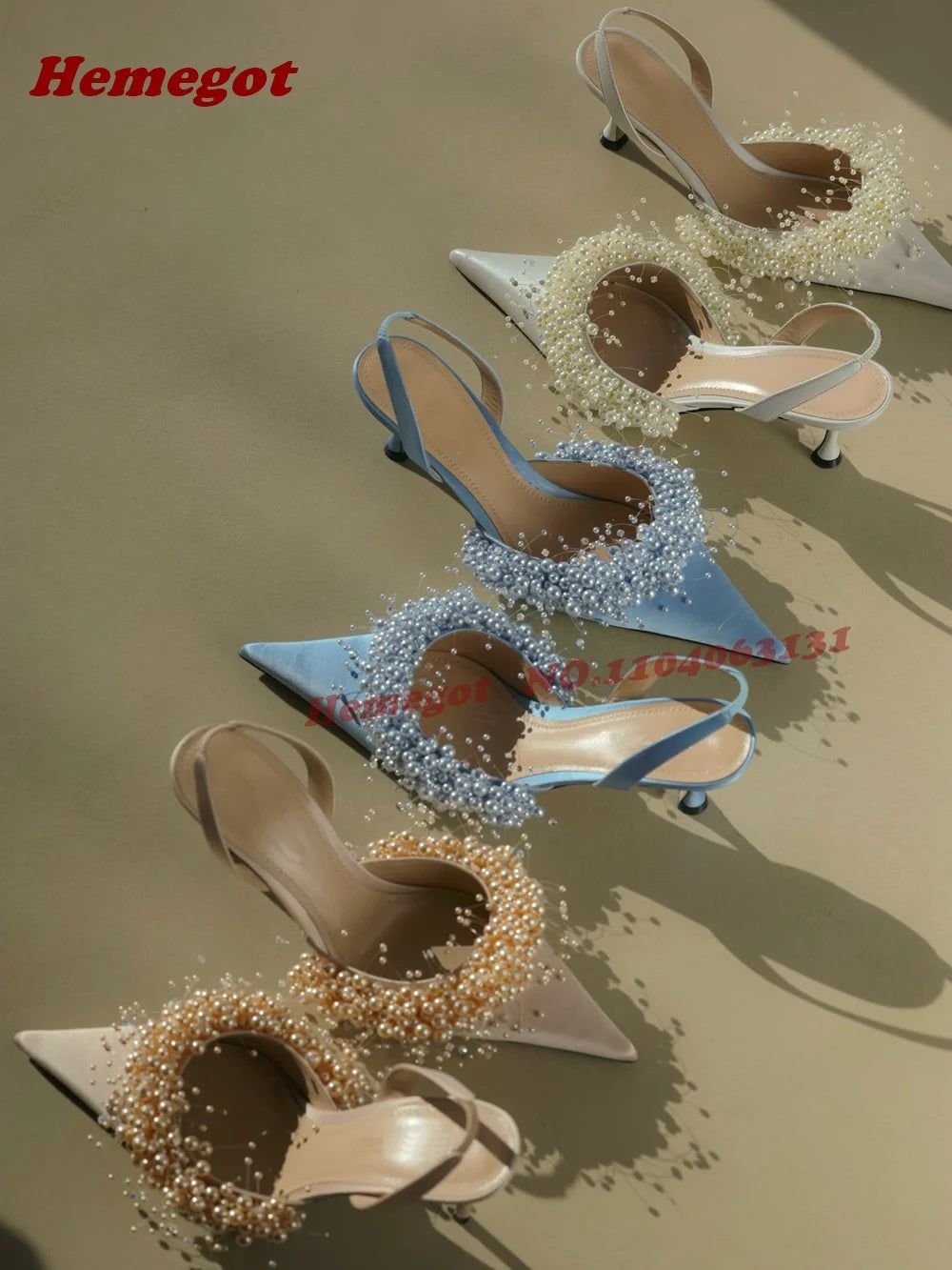 White Pearl Embellished Satin Slingback Pumps for Women