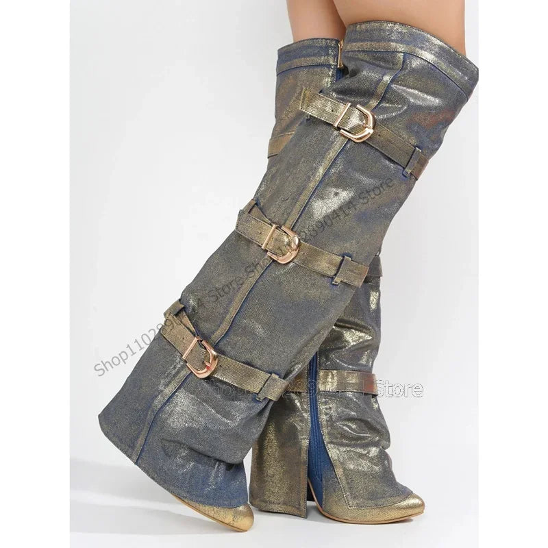 Black Pointed Toe Knee High Boots With Side Zipper For Women