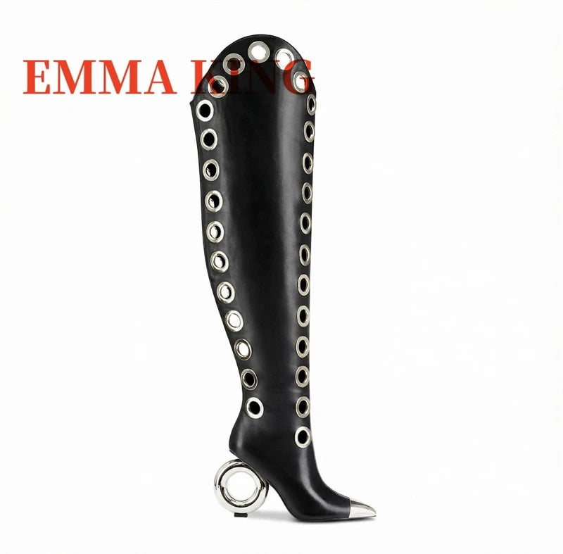 Metallic Eyelet Detail Over The Knee Boots for Women