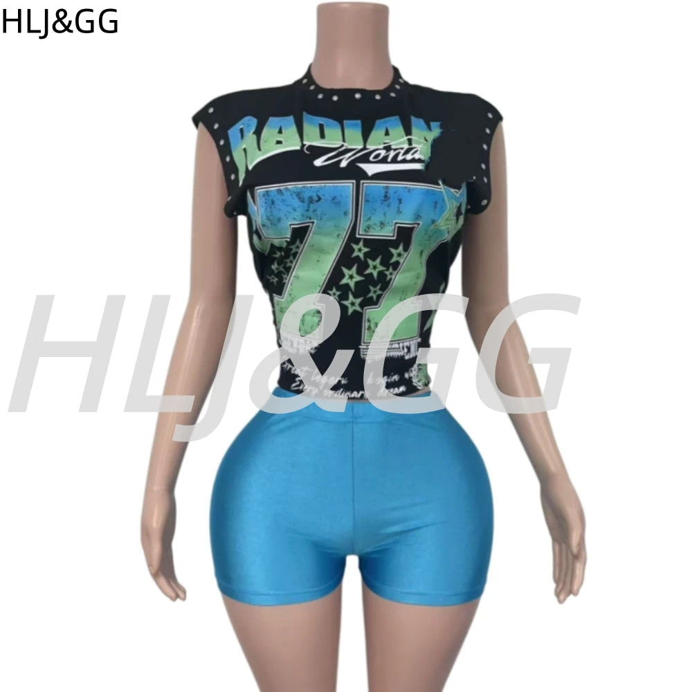 Trendy Letter Print O Neck Sleeveless Two Piece Set for Women
