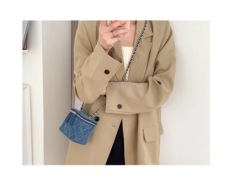 Mini Denim Crossbody Bag with Chain Strap for Women