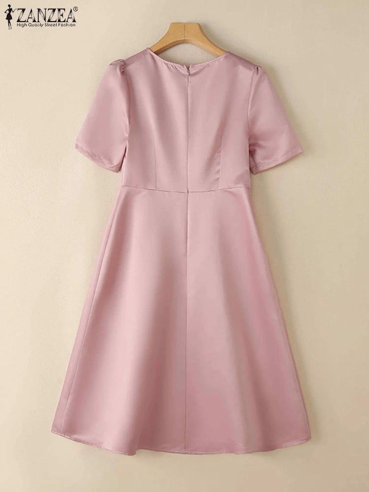 Satin Floral Applique Midi Dress