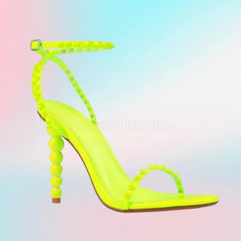 Rose Red Spiked Buckle Strap Heel Sandals for Women
