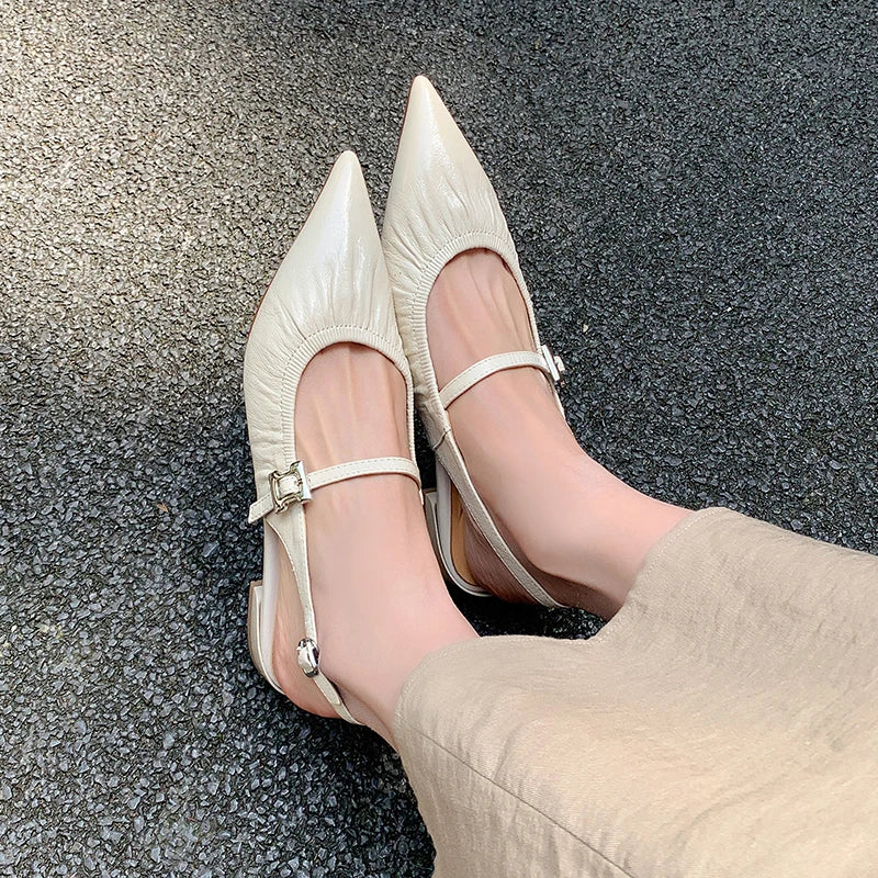 Genuine Leather Pleated Closed Toe Sandals for Women