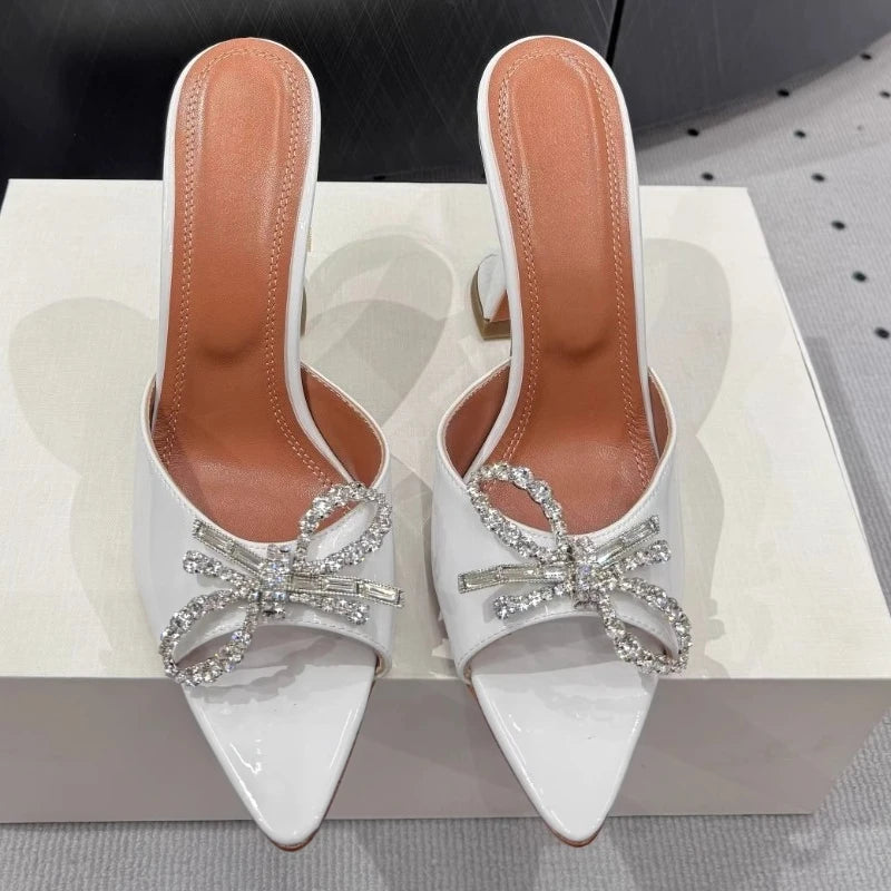 Bow Rhinestone Pointed Toe High Heel Sandals for Women