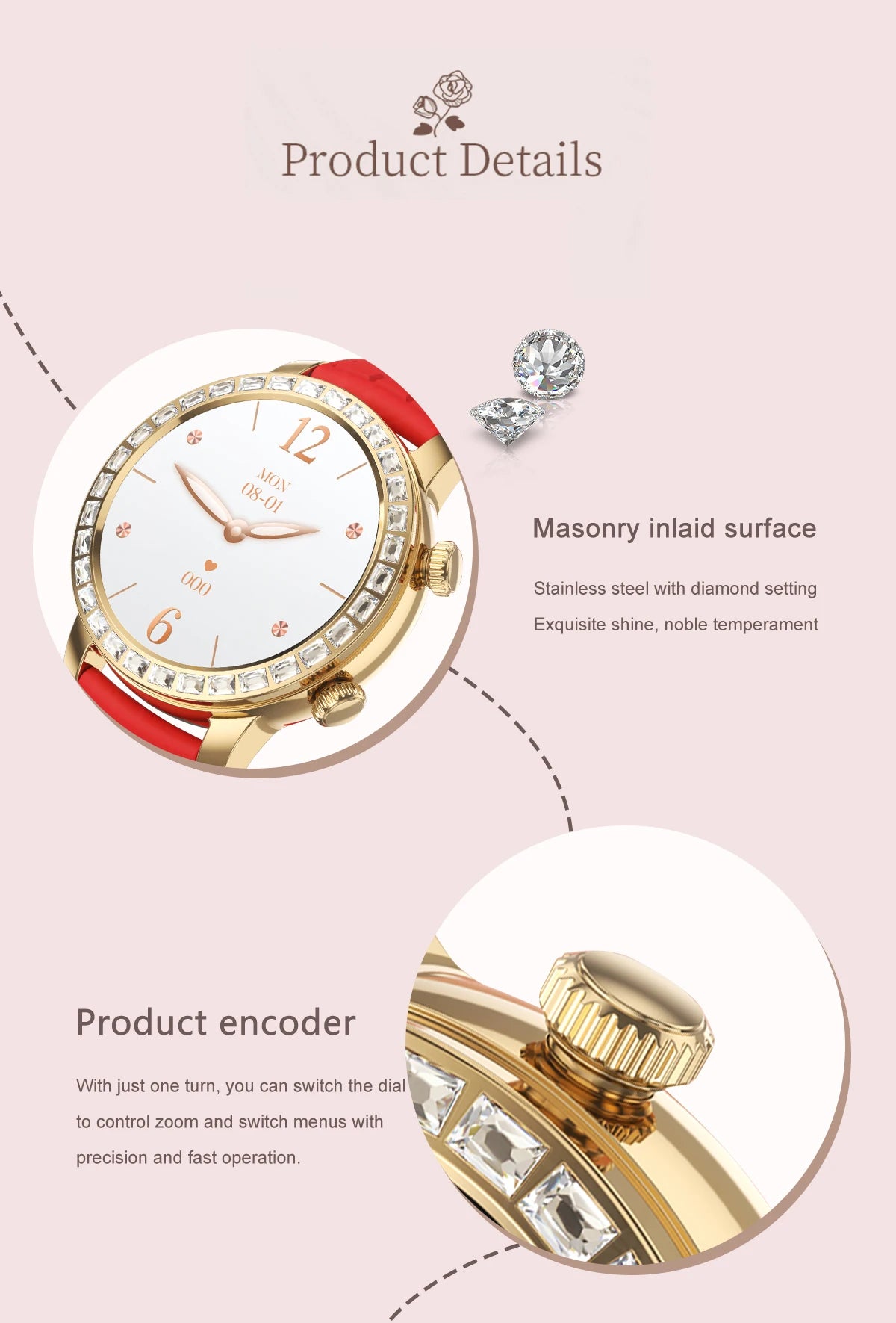 Z95 Mini Women Smart Watch 1.3inch AMOLED Large Screen Bluetooth Call Fashion Lady Wristwatch Sport Fitness Tracker Smartwatch