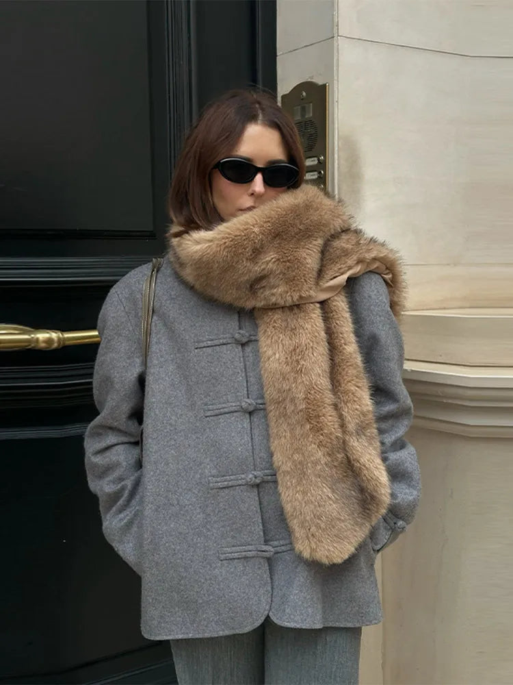 Elegant Chinese Style Single Button Long Sleeve Coat for Women