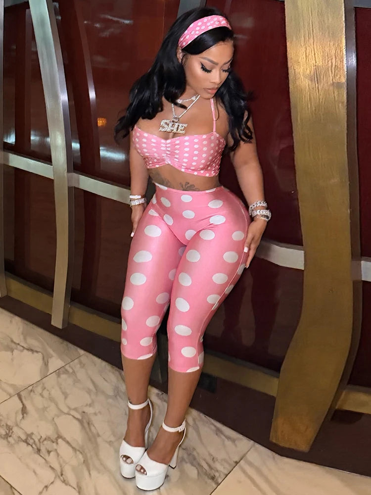 Chic Polka Dot Print Elastic Three-Piece Set for Women