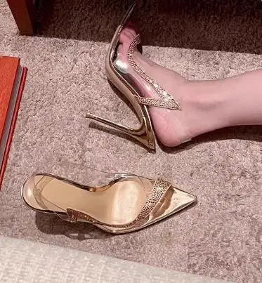 Transparent Crystal Rhinestone Slingback Pumps for Women