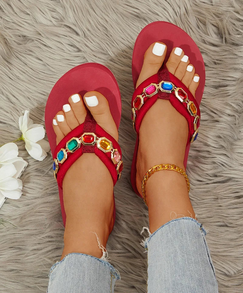Crystal Accent Clip Toe Casual Summer Sandals For Women