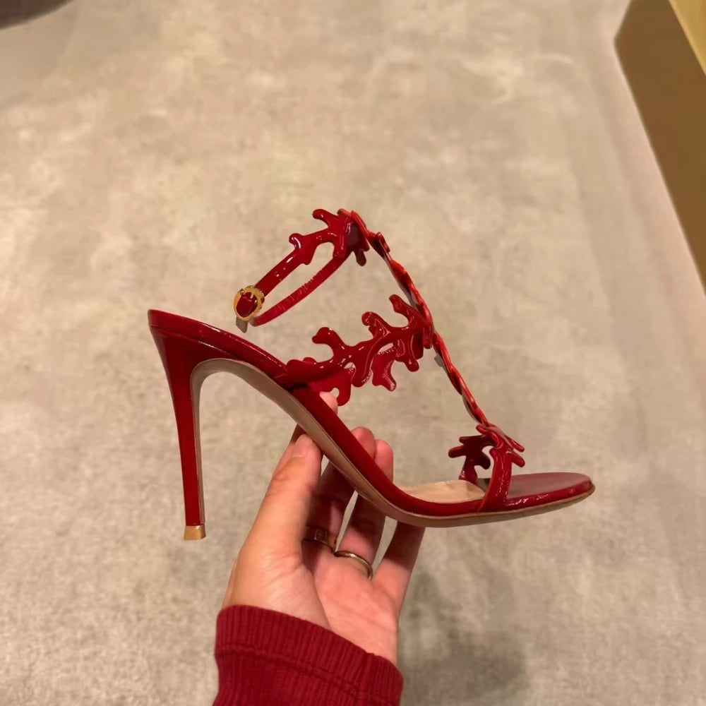 Red Patent Leather Stiletto Sandals
