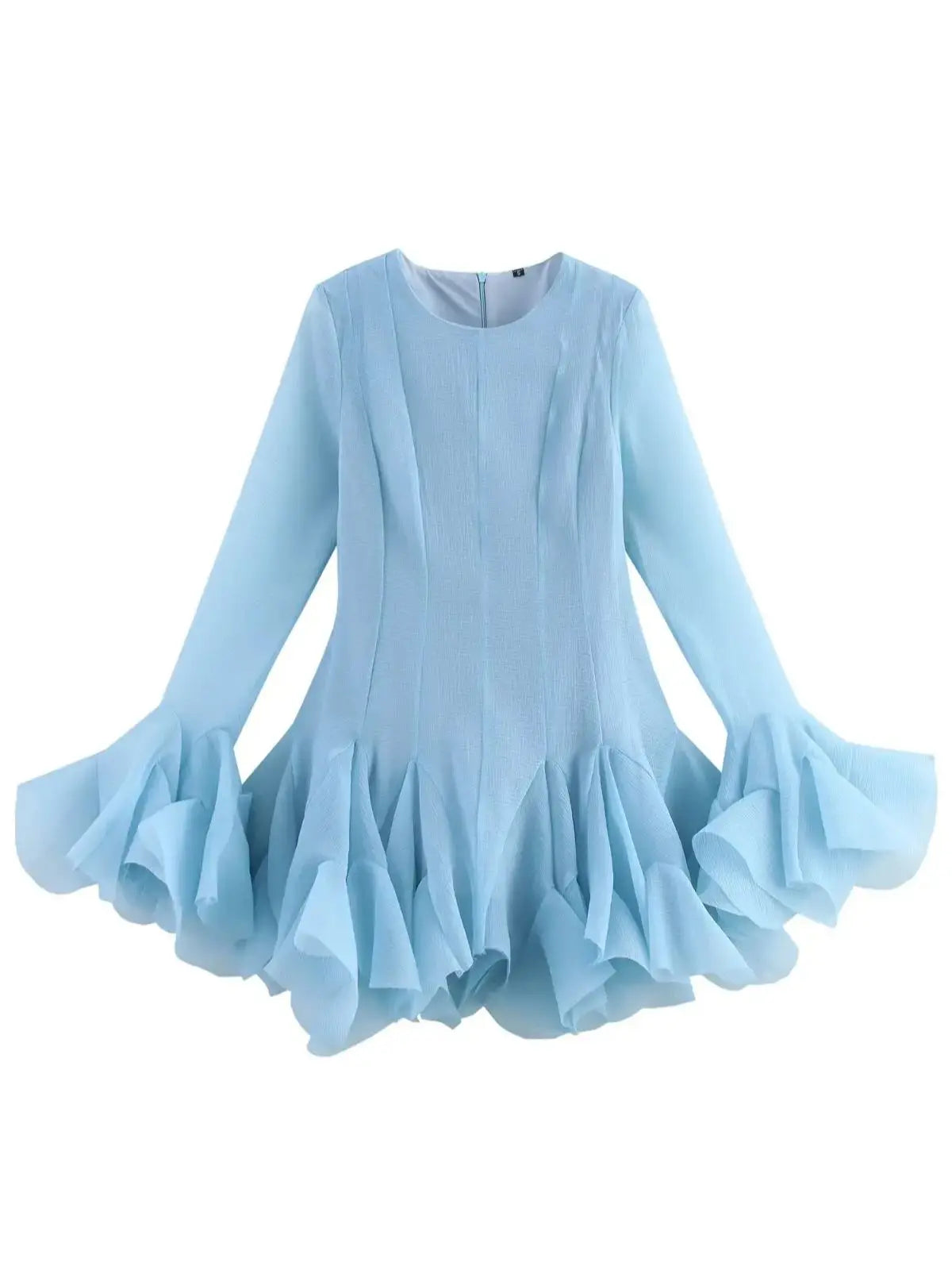 French Style Ruffle Hem Flare Sleeve Mini Dress for Women