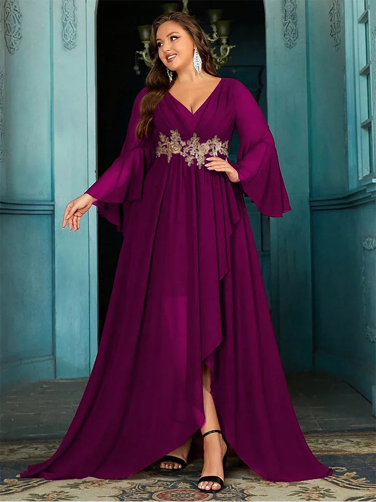 Plus Size V-Neck Chiffon Evening Dress