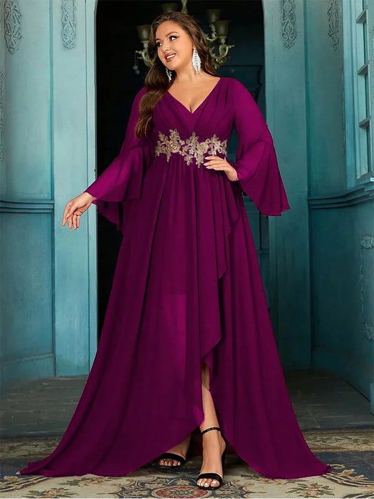 Plus Size V-Neck Chiffon Evening Dress