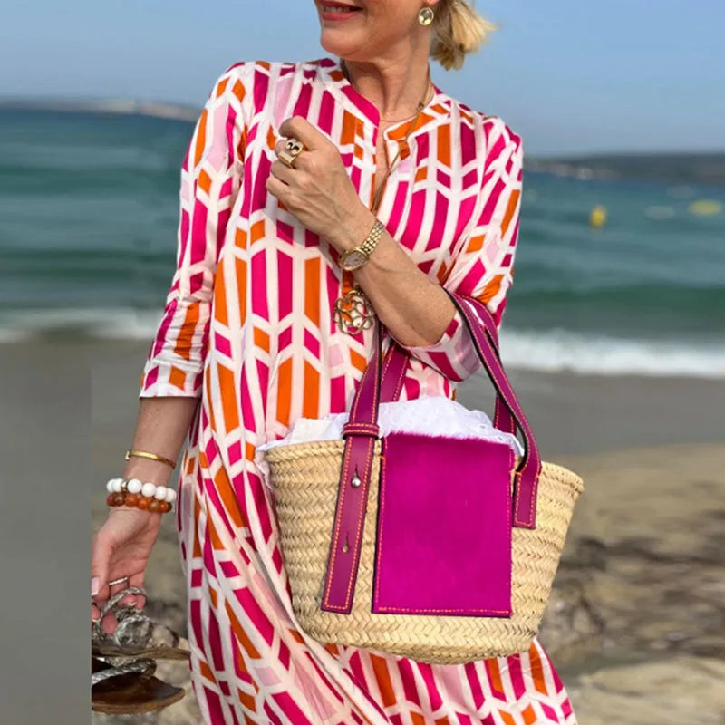 Geometric Pattern Printed Loose Fit Beach Dress for Women