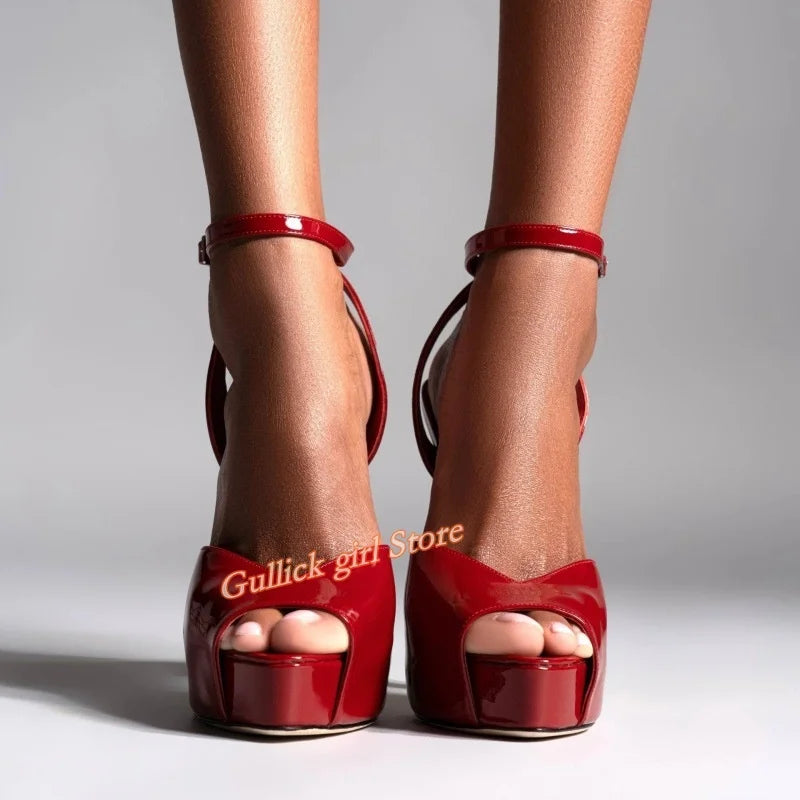 Patent Leather Open Toe Platform Stiletto Pumps for Women