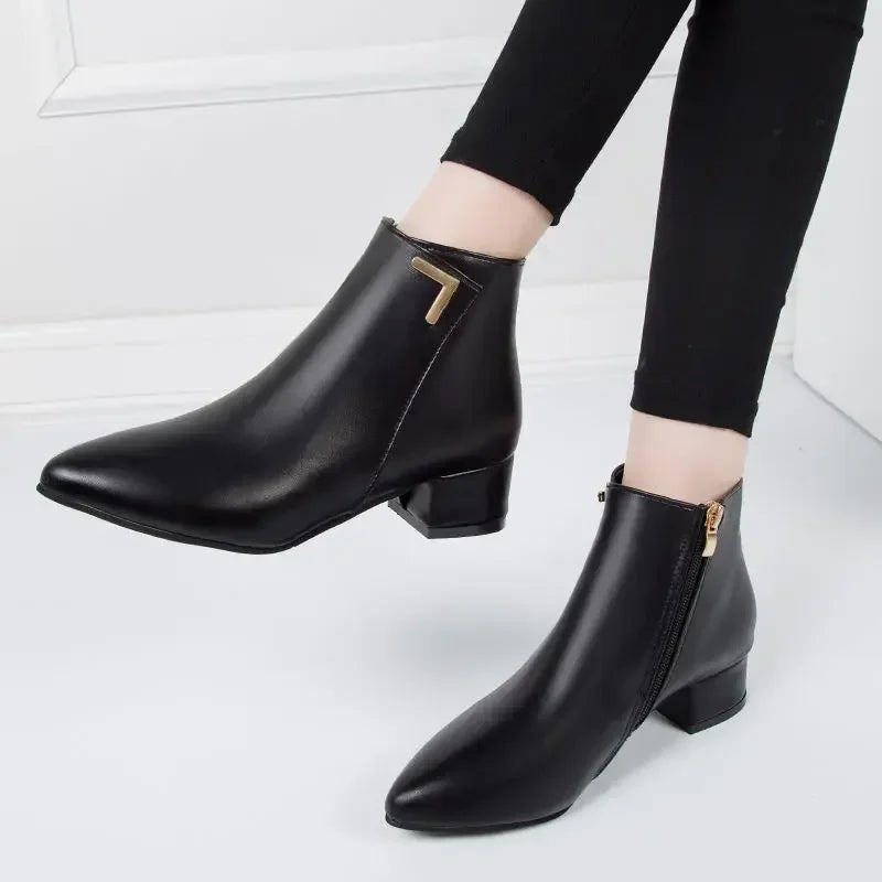 Pointed Toe Square Heel Platform Boots