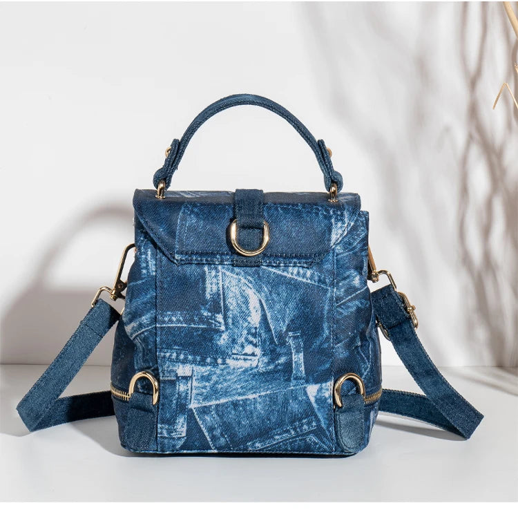 Diamond Embellished Denim Multiway Backpack for Women
