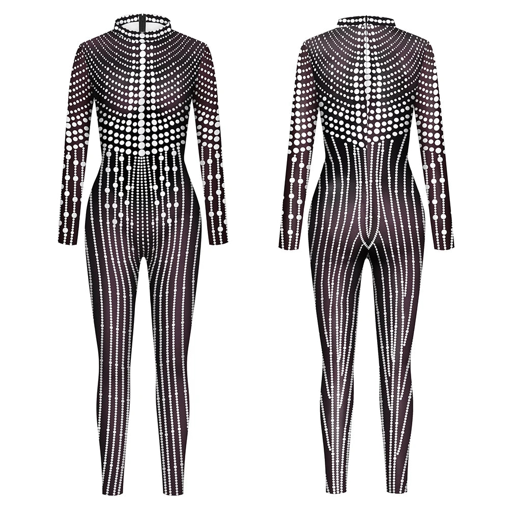 Elegant Skin Color Rhinestone Print Jumpsuit for Women