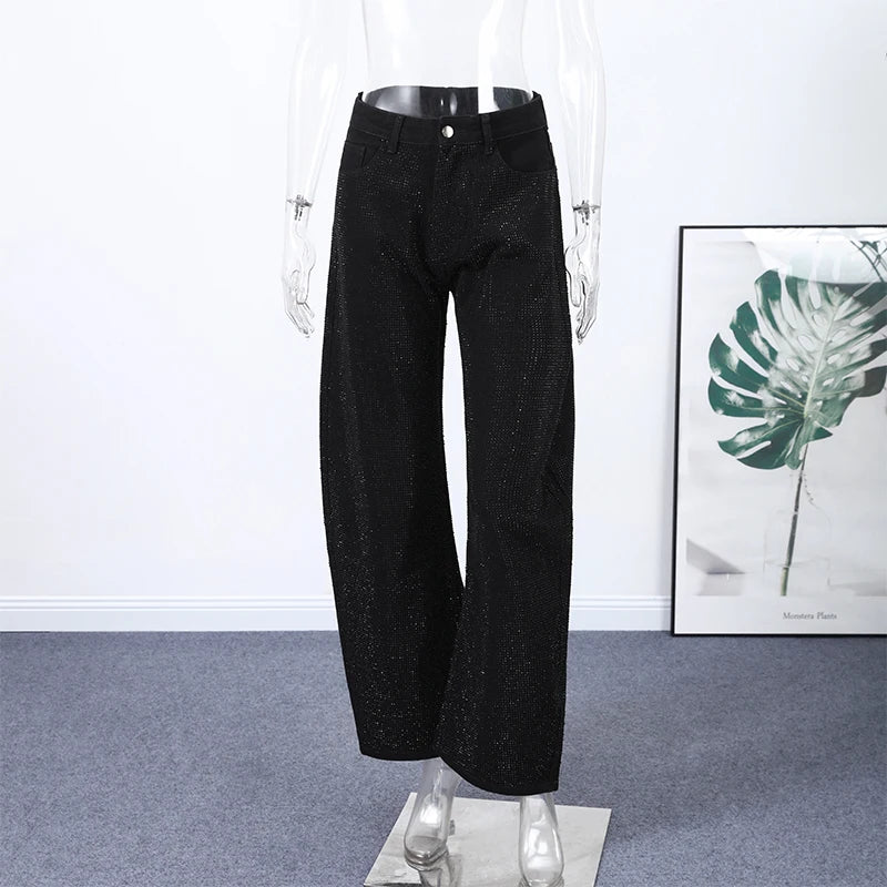 Sequined High Waist Wide Leg Pants with Pockets for Women