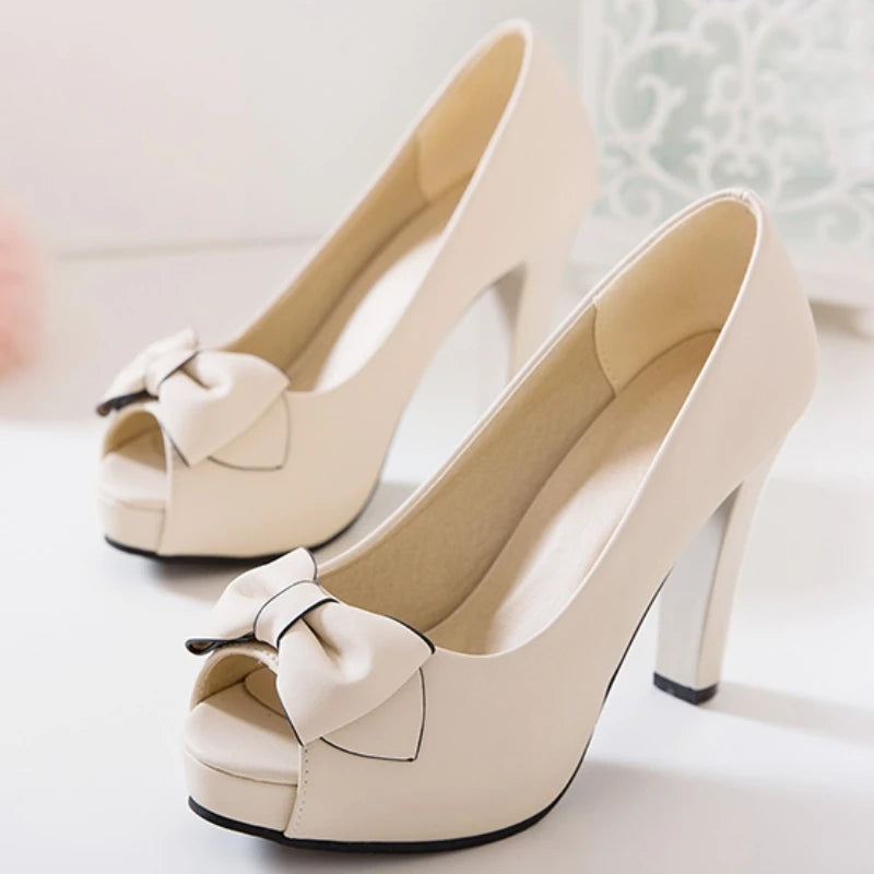 Bow Knot Peep Toe Platform Pumps