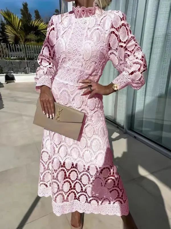 Elegant Lace with Hollow Detailing Maxi Dress for Women