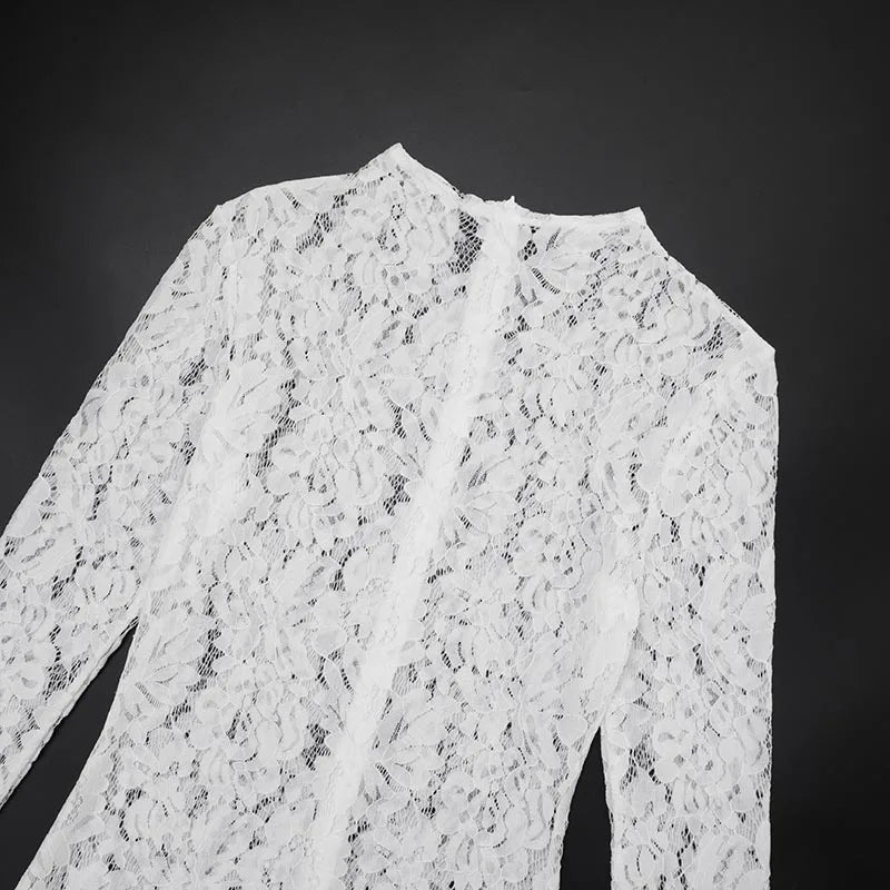 Elegant Sheer Lace Long Sleeve Skinny Jumpsuit for Women